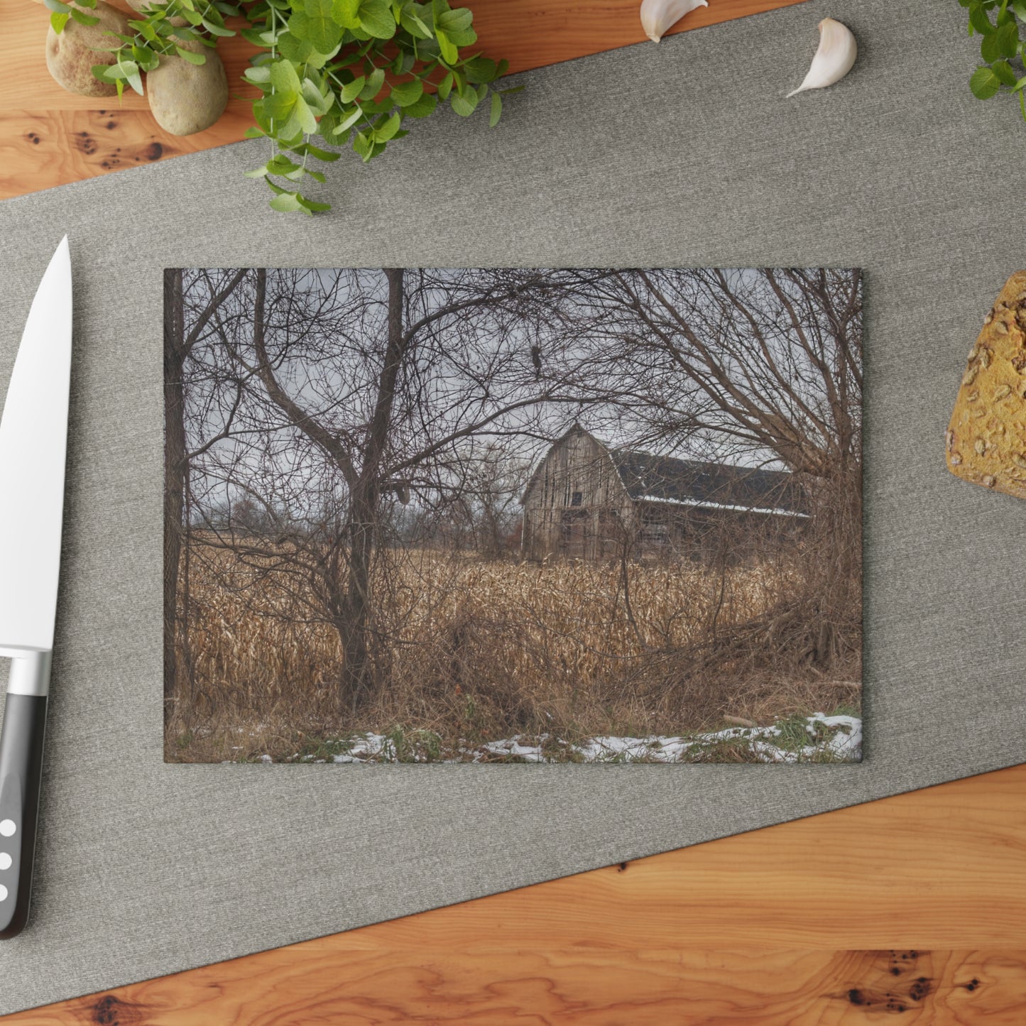 U R There Photography North Oxford Road Grey I Rustic Farmhouse Tempered-Glass Cutting Board