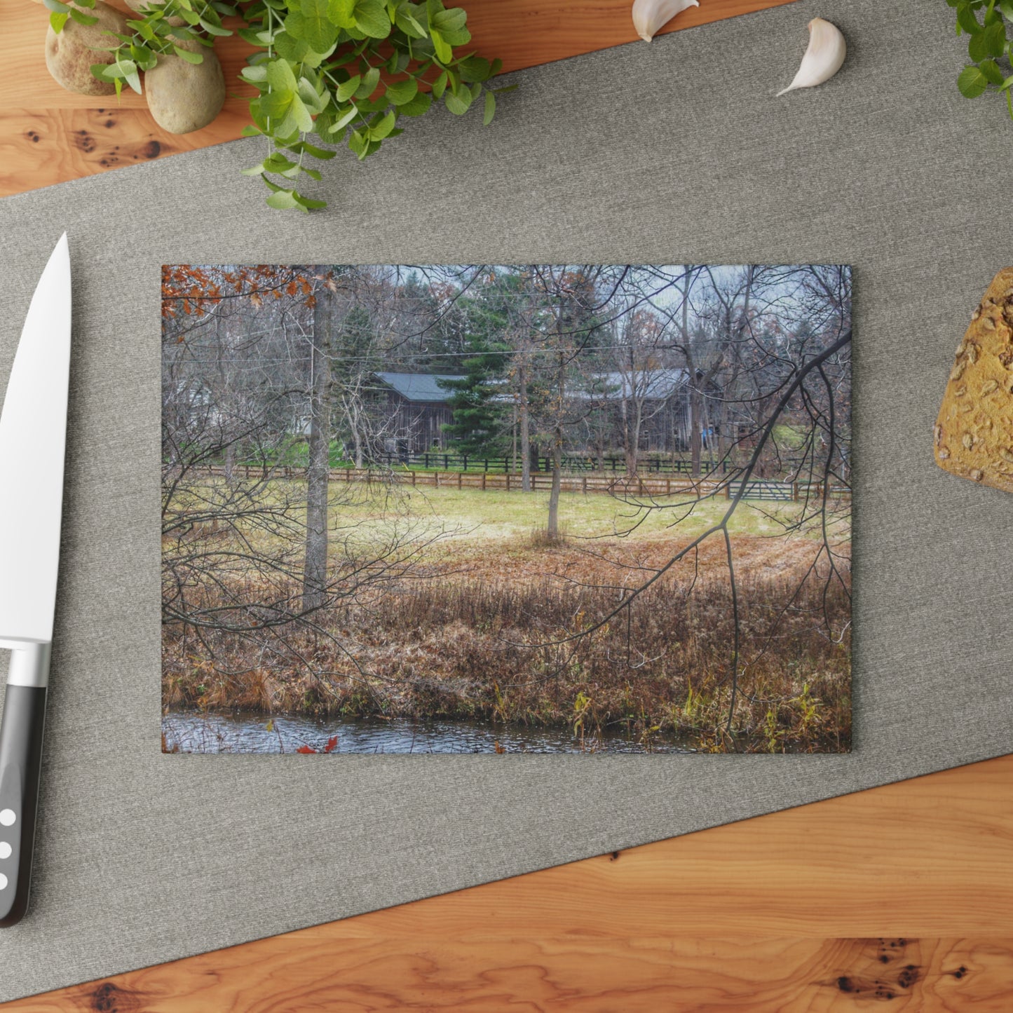 U R There Photography Brewer Road Hidden Grey Rustic Farmhouse Tempered-Glass Cutting Board