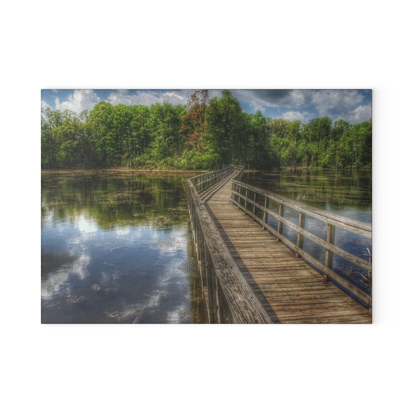 U R There Photography Linear Park Bridge in Lapeer III Rustic Farmhouse Tempered-Glass Cutting Board