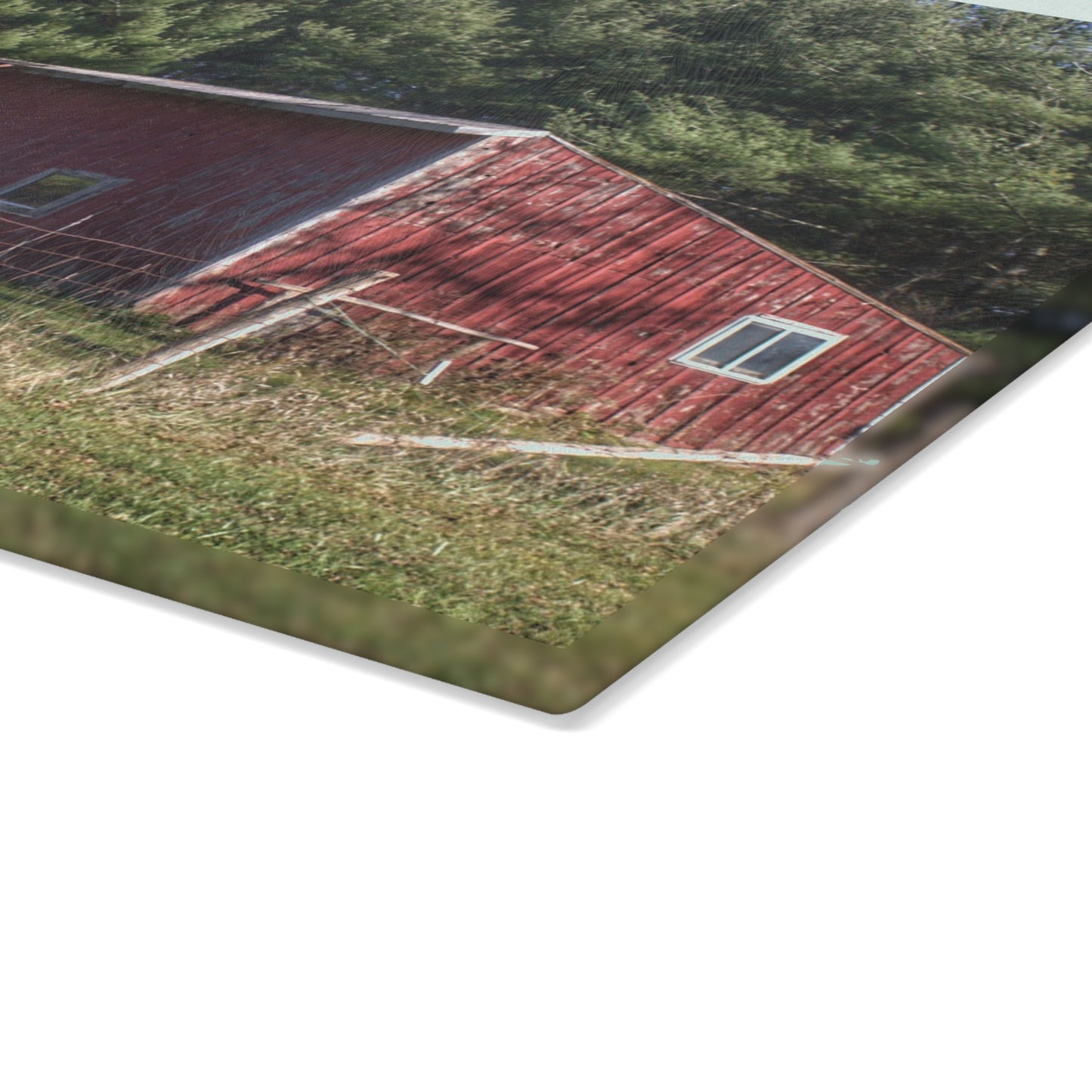 U R There Photography Little Red Shack Rustic Farmhouse Tempered-Glass Cutting Board