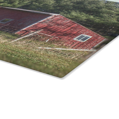 U R There Photography Little Red Shack Rustic Farmhouse Tempered-Glass Cutting Board
