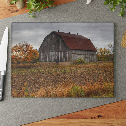 U R There Photography Sheridan Line Road Rusted Grey I Rustic Farmhouse Tempered-Glass Cutting Board 8"x 11"