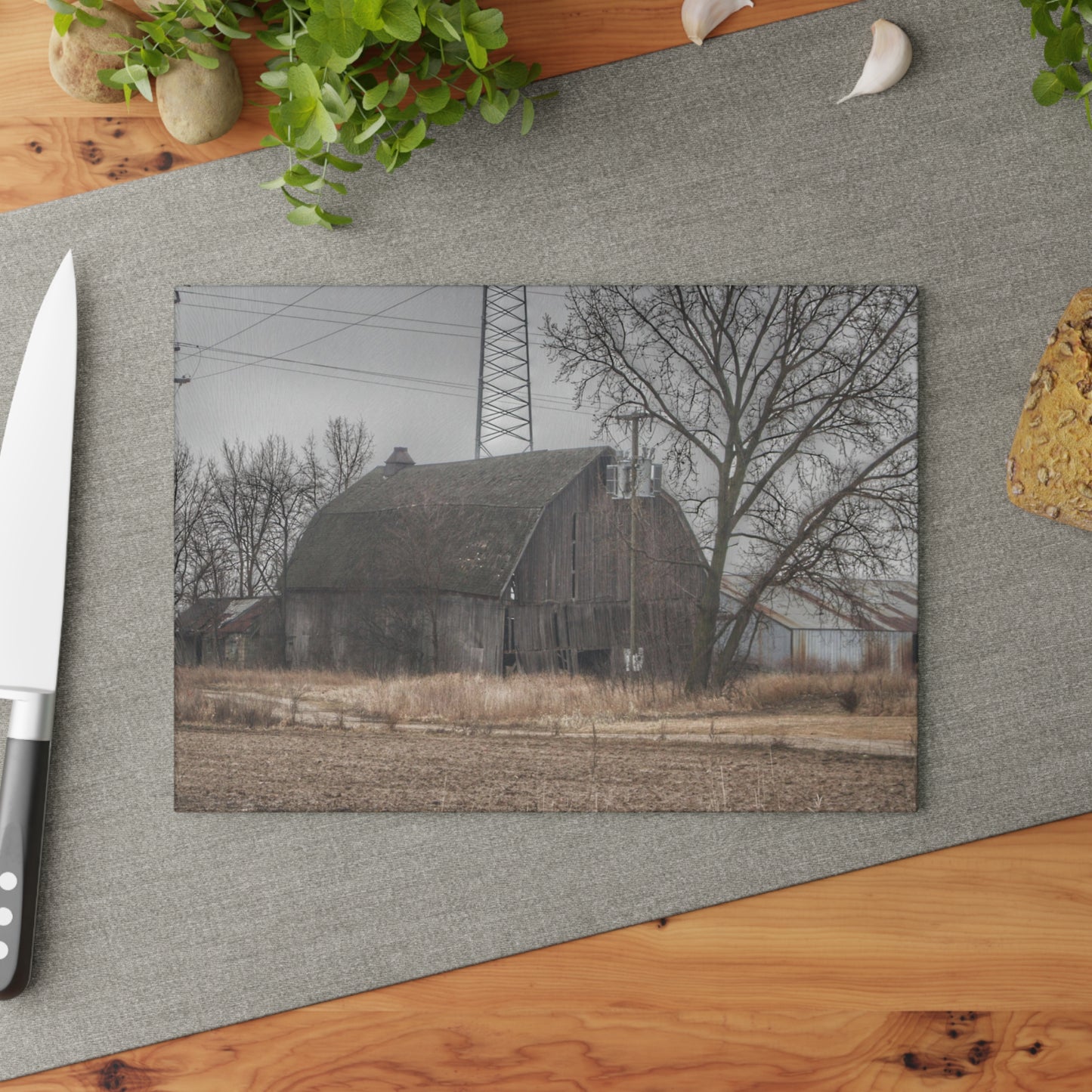 U R There Photography Barnes Road End of Days Rustic Farmhouse Tempered-Glass Cutting Board