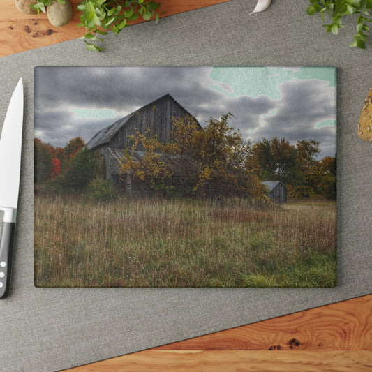 U R There Photography Church Road Grey V Rustic Farmhouse Tempered-Glass Cutting Board