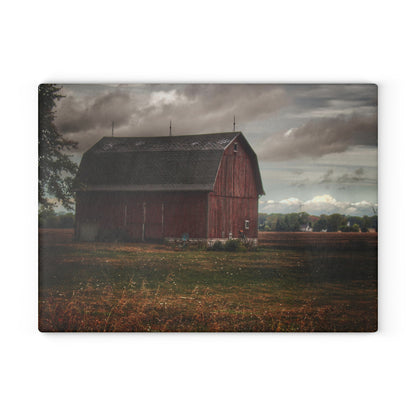 U R There Photography Fairgrove-Deckerville Red I Rustic Farmhouse Tempered-Glass Cutting Board