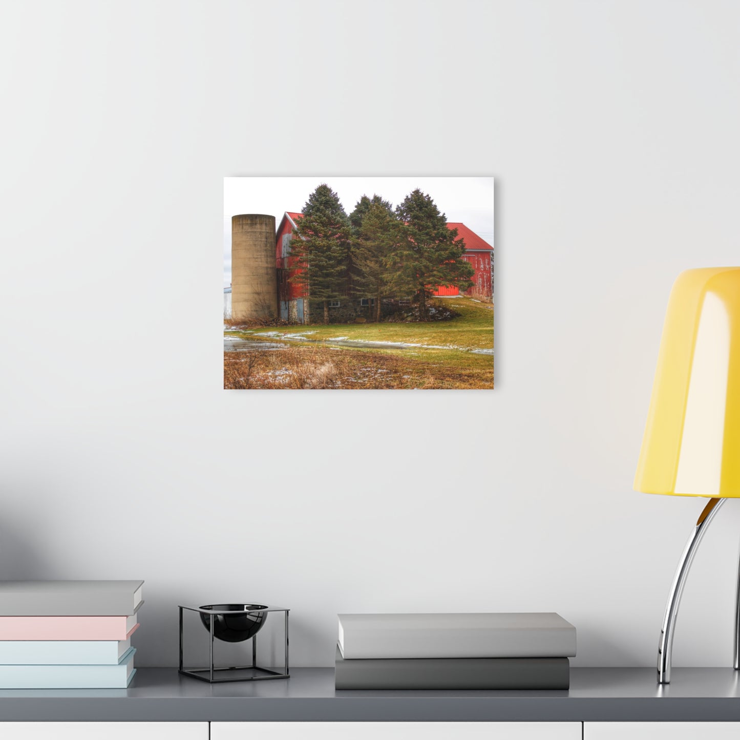U R There Photography Laur Road Red Among the Pines III Rustic Farmhouse Acrylic Wall Print