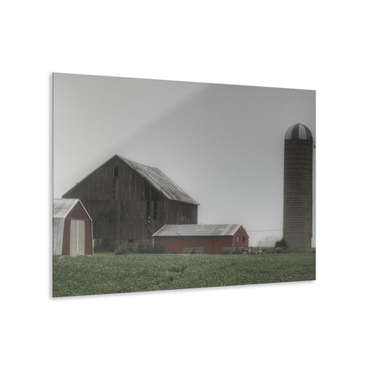 U R There Photography Farm in the Fog Rustic Farmhouse Acrylic Wall Print