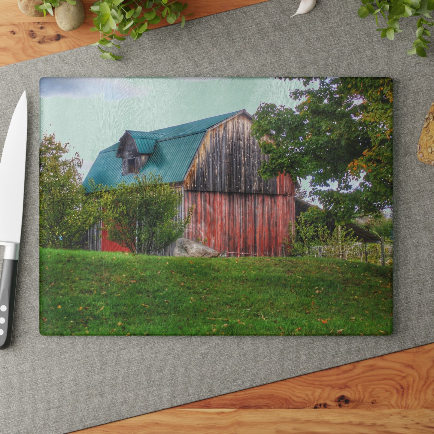 U R There Photography Frances Road Old Red I Rustic Farmhouse Tempered-Glass Cutting Board