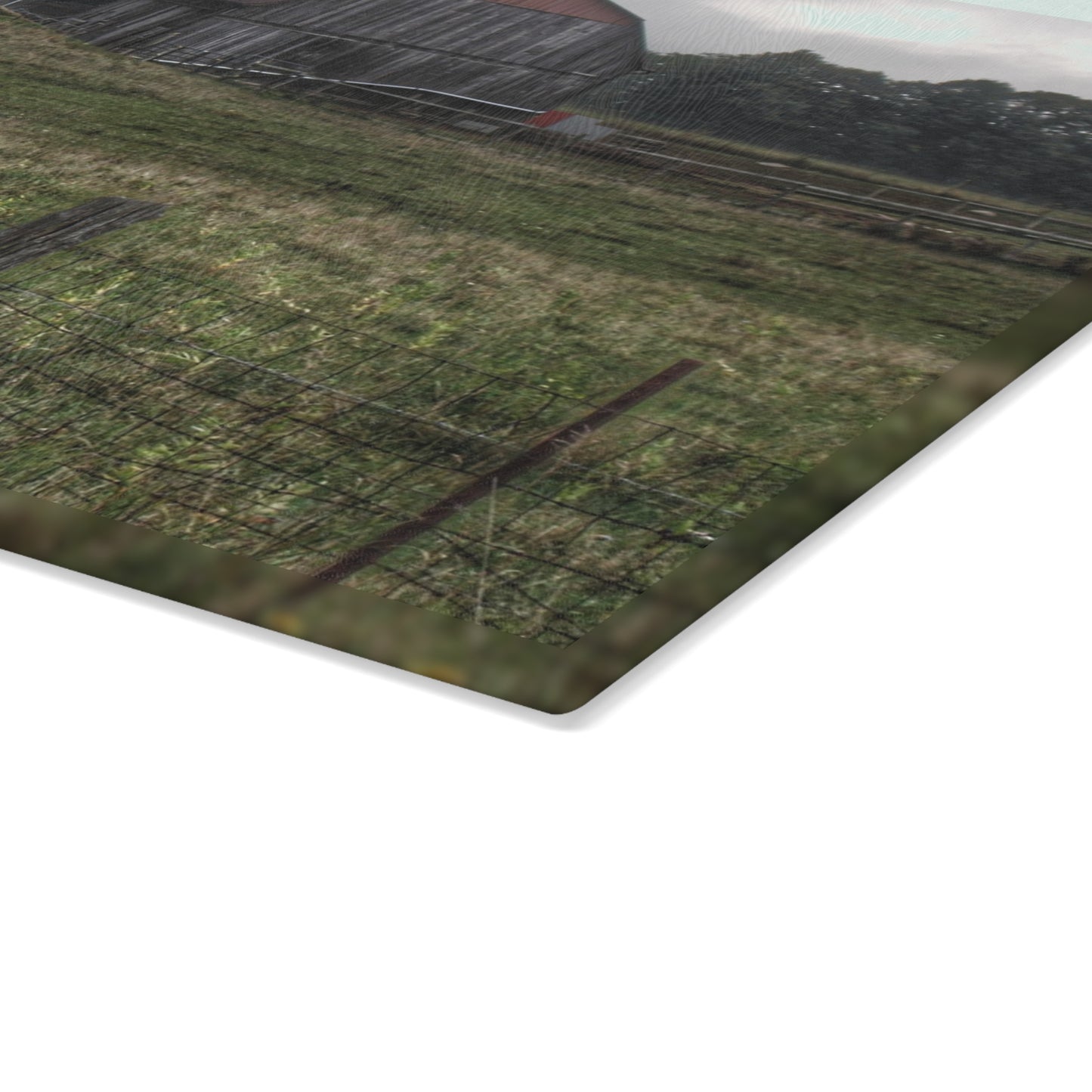 U R There Photography Newark Road Tilted Grey I Rustic Farmhouse Tempered-Glass Cutting Board