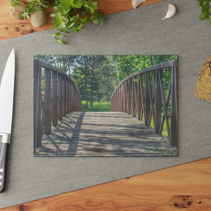 U R There Photography Cramton Park Kiwanis Bridge Rustic Farmhouse Tempered-Glass Cutting Board