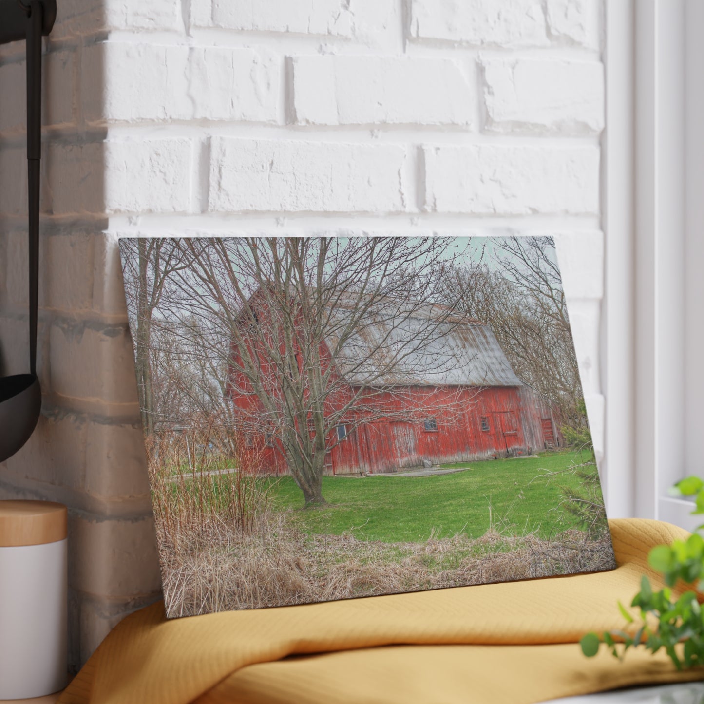 U R There Photography Dodge Road Rusted Red Rustic Farmhouse Tempered-Glass Cutting Board