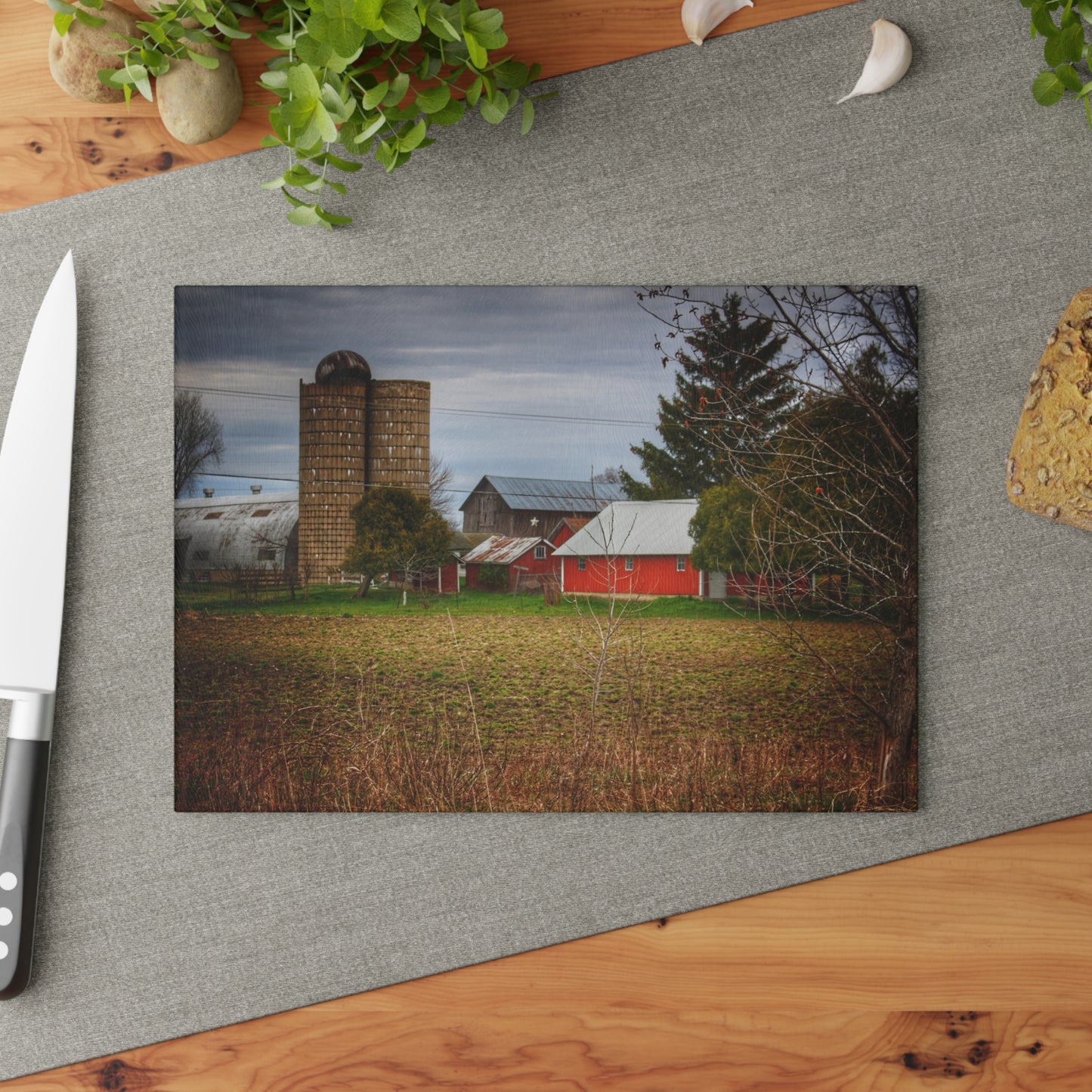 U R There Photography Fostoria Road Greys Rustic Farmhouse Tempered-Glass Cutting Board