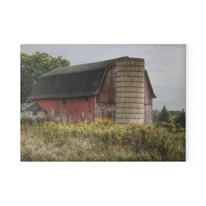U R There Photography McDowell Road Old Red and Little White Rustic Farmhouse Tempered-Glass Cutting Board