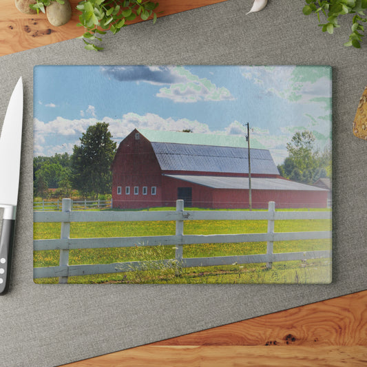 U R There Photography Burt Road Red Rustic Farmhouse Tempered-Glass Cutting Board