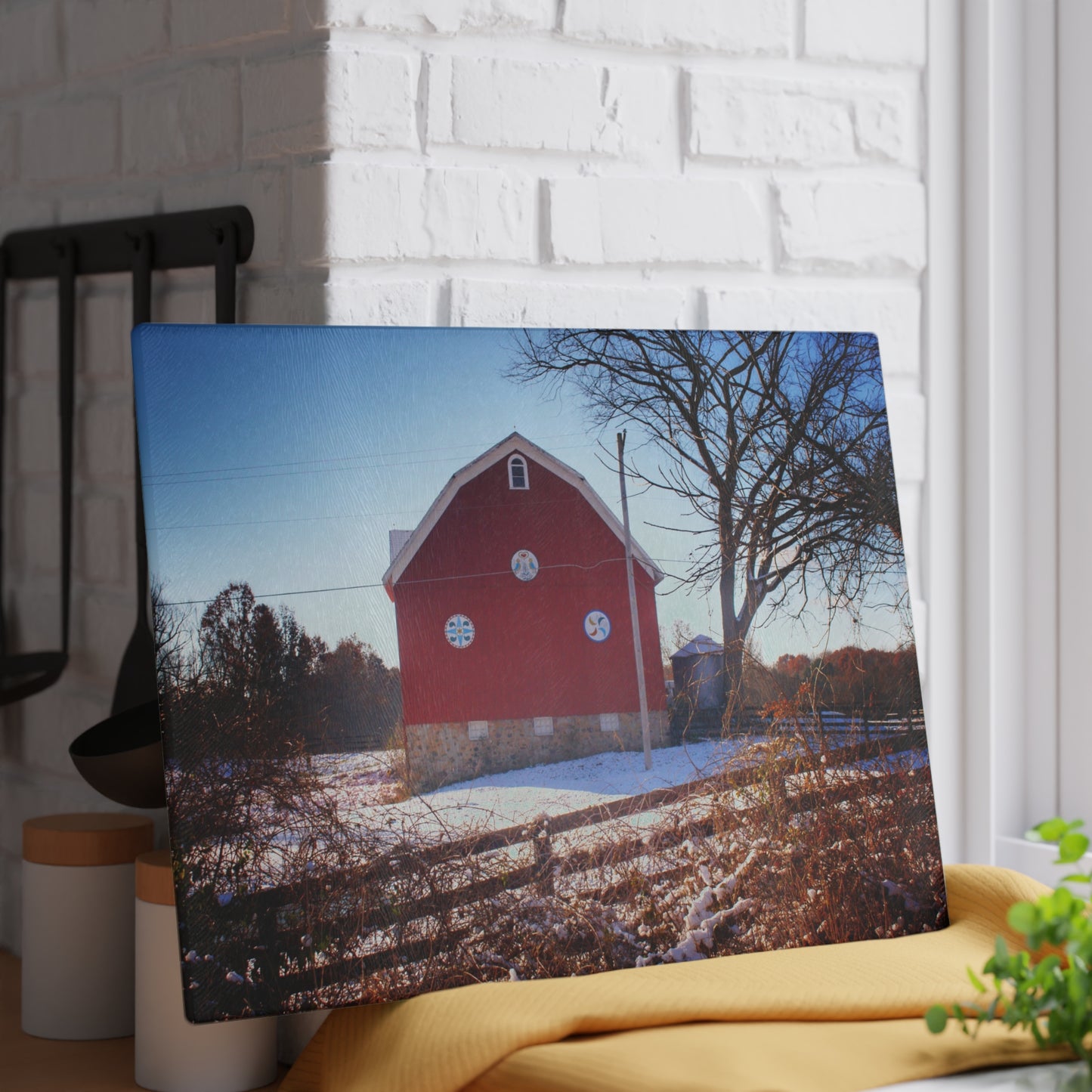 U R There Photography Groveland Red Rustic Farmhouse Tempered-Glass Cutting Board