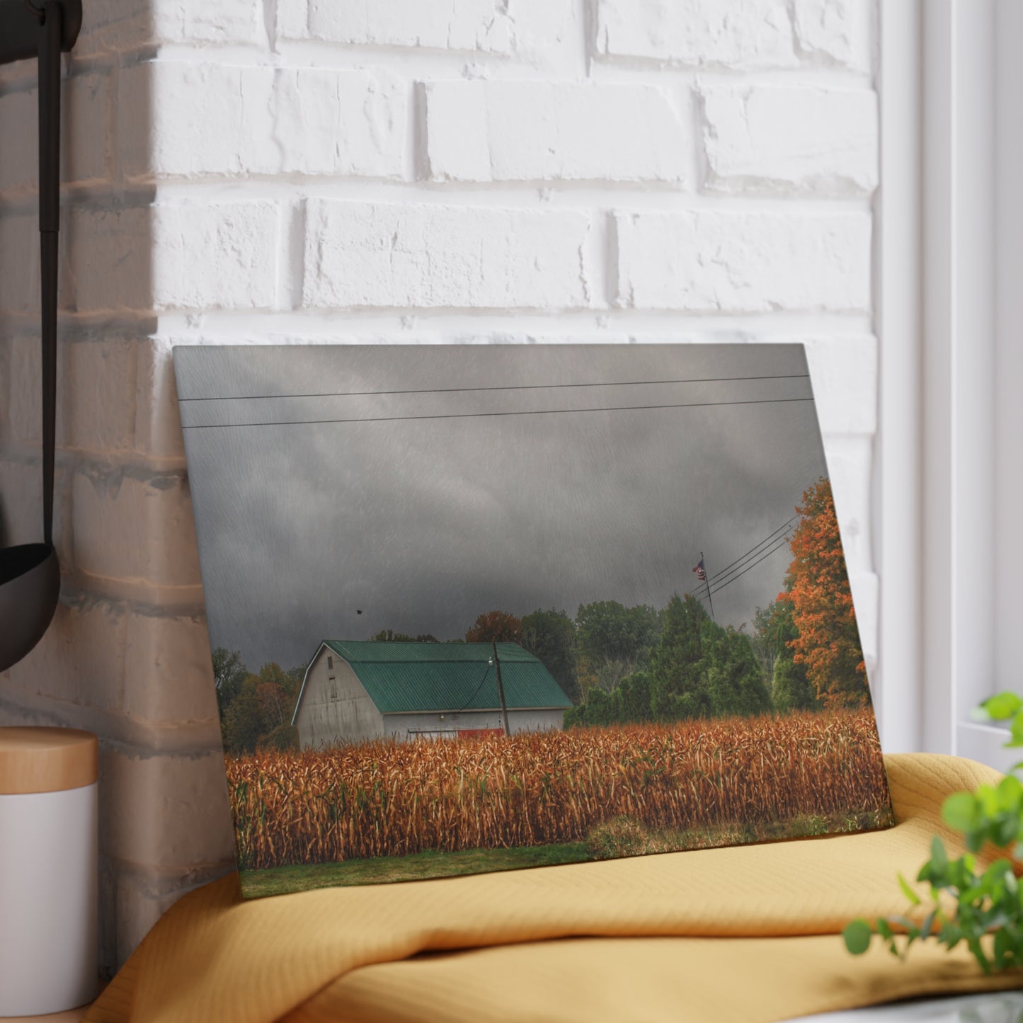 U R There Photography Saginaw Road White Rustic Farmhouse Tempered-Glass Cutting Board