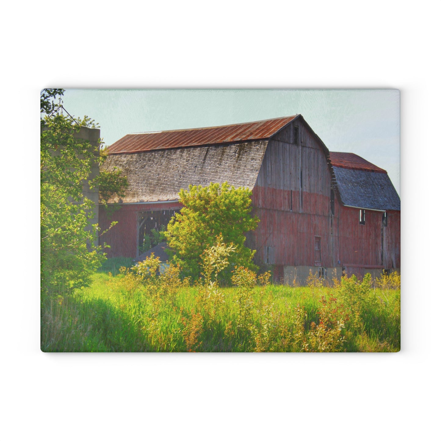 U R There Photography Leslie Road Red II Rustic Farmhouse Tempered-Glass Cutting Board