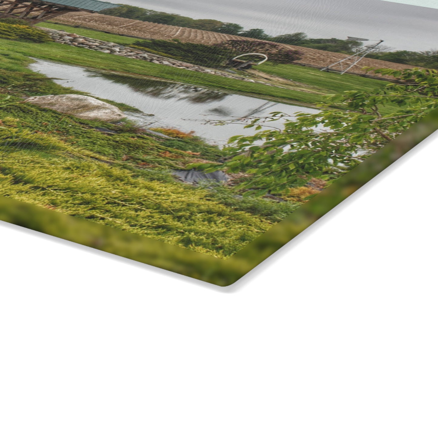 U R There Photography Bridge of Summer Road II Rustic Farmhouse Tempered-Glass Cutting Board 8"x 11"