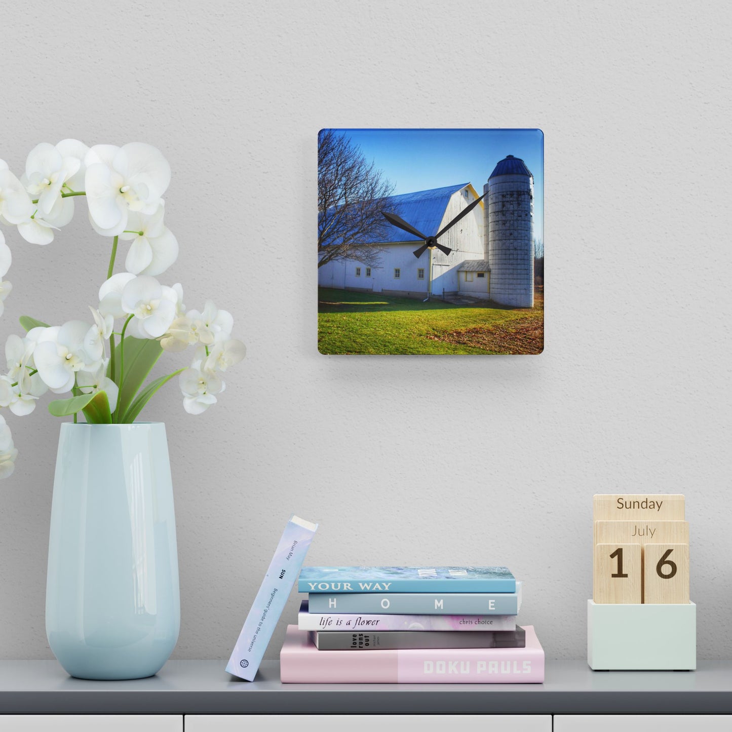 U R There Photography Elba White Rustic Farmhouse Acrylic Analog Wall Clock