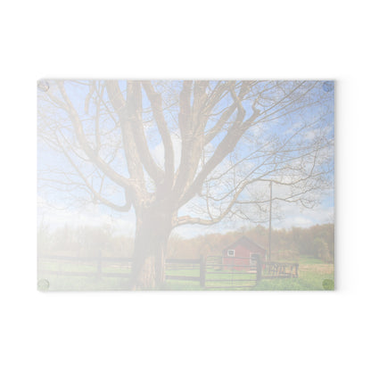 U R There Photography Delano Oak and Little Red Rustic Farmhouse Tempered-Glass Cutting Board