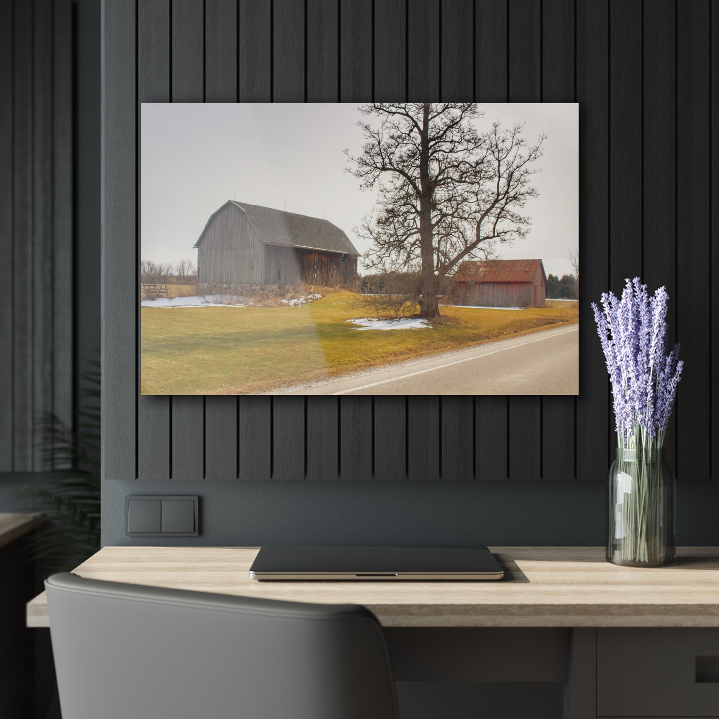 U R There Photography Roadside Greys Rustic Farmhouse Acrylic Wall Print