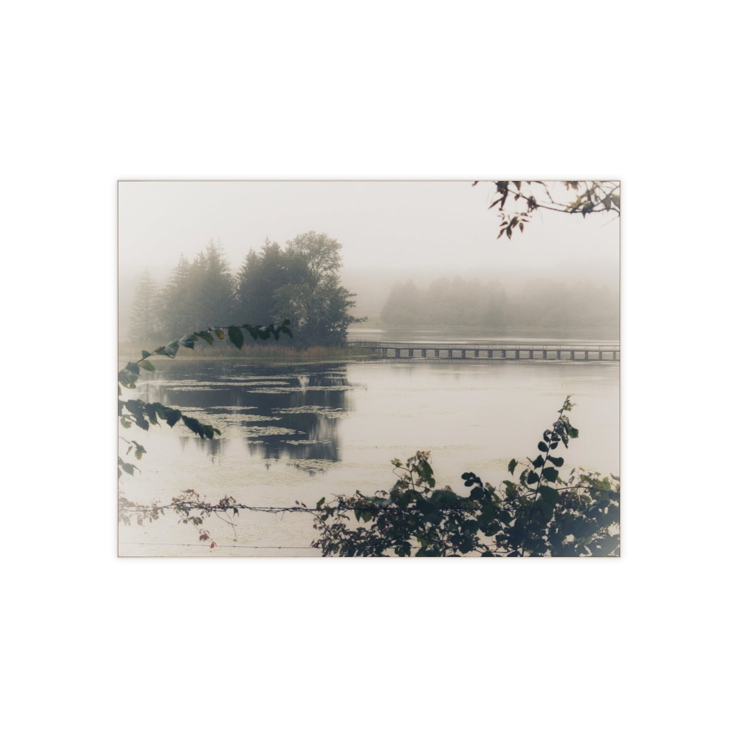 U R There Photography Bridge in Fog Rustic Farmhouse Decorative Ceramic Tile