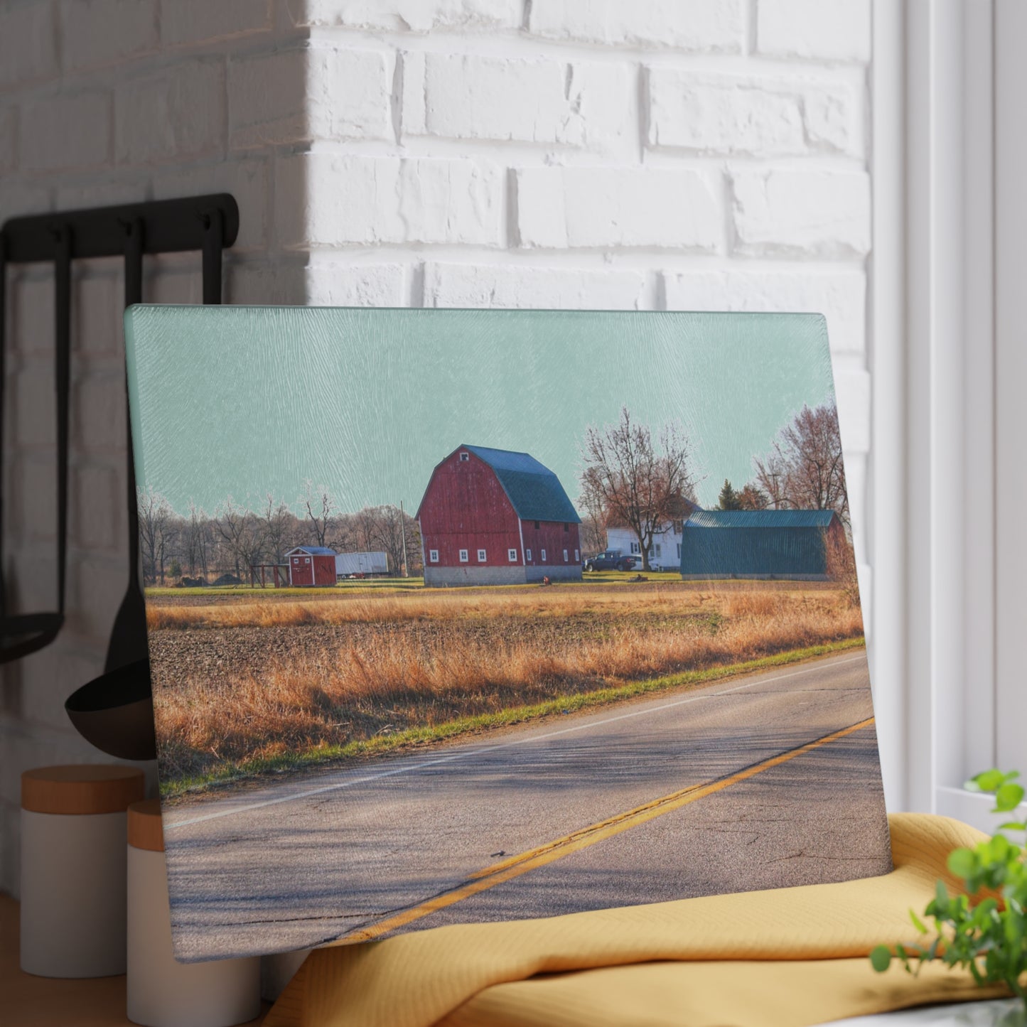 U R There Photography Baldwin Barn Brothers II Rustic Farmhouse Tempered-Glass Cutting Board