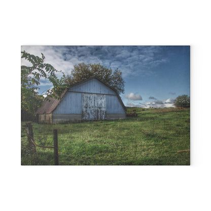 U R There Photography East Frances Quonset and Cows Rustic Farmhouse Tempered-Glass Cutting Board