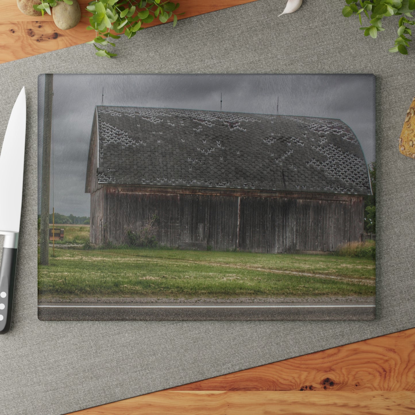 U R There Photography M-24 Elder Grey Rustic Farmhouse Tempered-Glass Cutting Board
