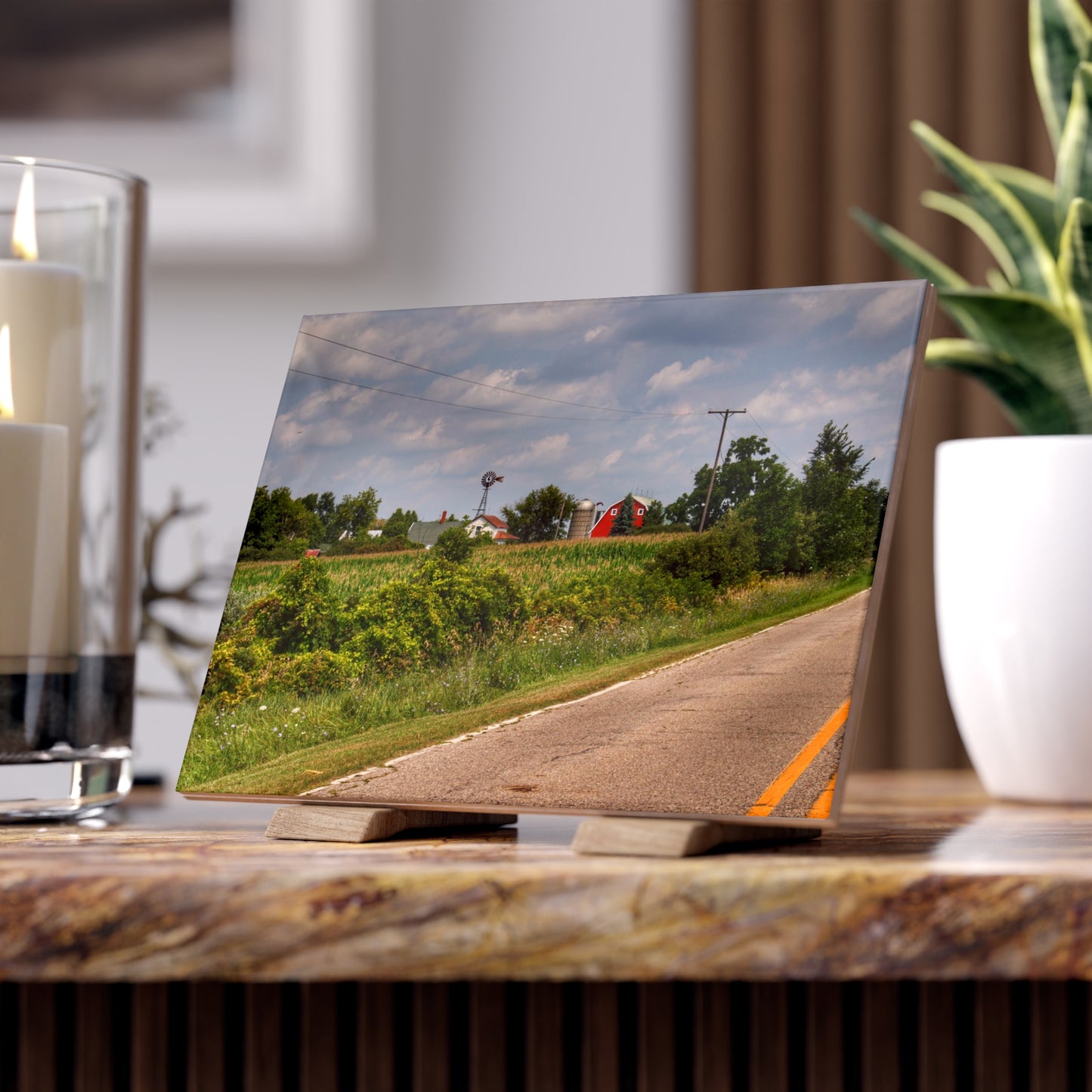 U R There Photography Across the Field in Elba I Rustic Farmhouse Decorative Ceramic Tile