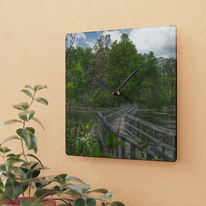 U R There Photography Linear Park Bridge in Lapeer I Rustic Farmhouse Acrylic Analog Wall Clock