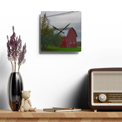U R There Photography Perry Road Tilted Red Rustic Farmhouse Acrylic Analog Wall Clock