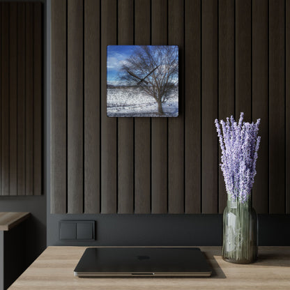 U R There Photography Winter Farm Willow Tree Rustic Farmhouse Acrylic Analog Wall Clock