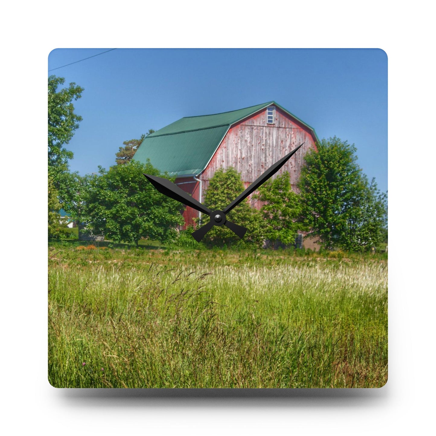 U R There Photography Elmwood Road Red IV Rustic Farmhouse Acrylic Analog Wall Clock