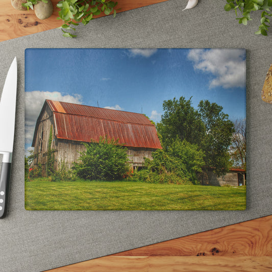 U R There Photography Grey Road Rusted II Rustic Farmhouse Tempered-Glass Cutting Board