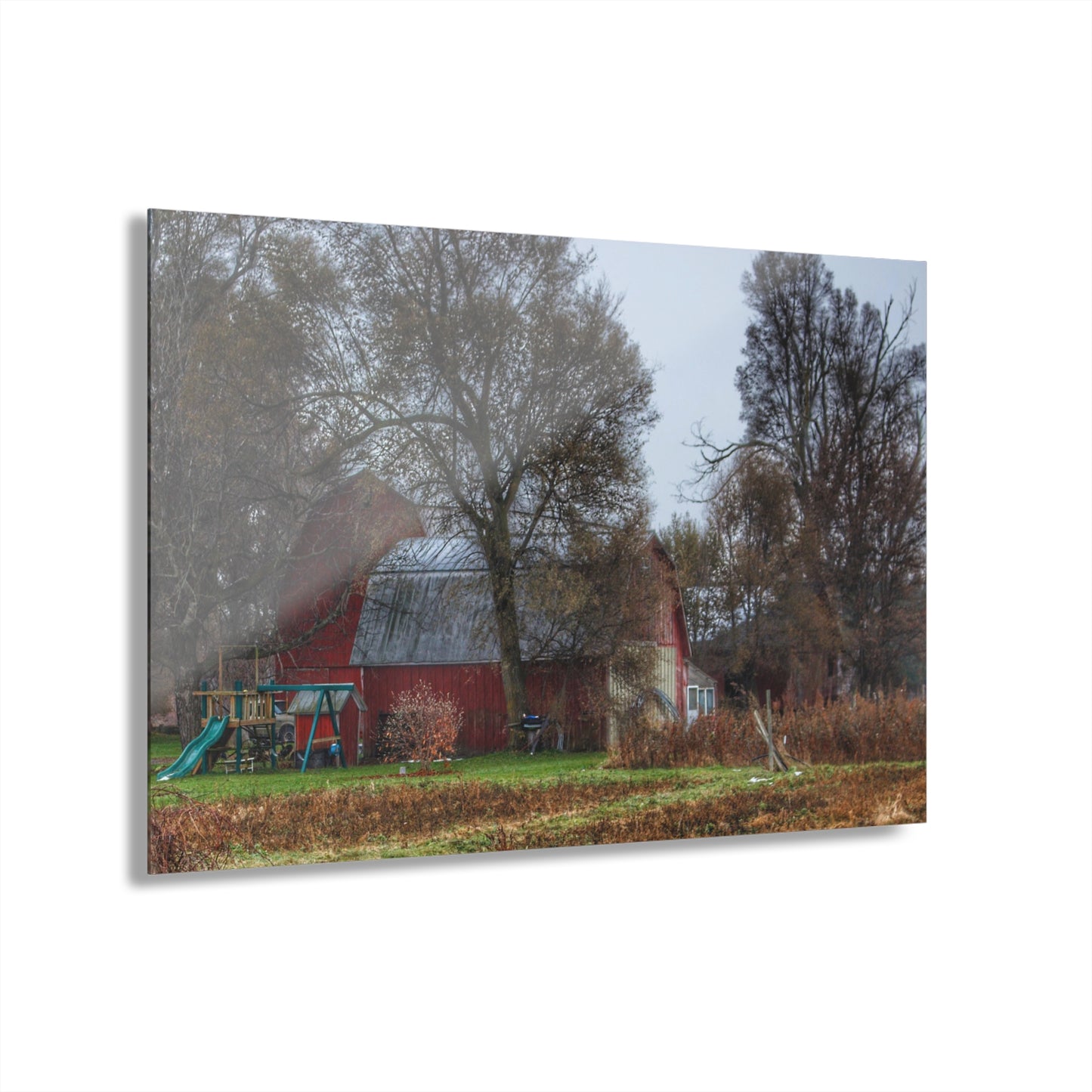 U R There Photography Dryden Road Reds and Playscape Rustic Farmhouse Acrylic Wall Print