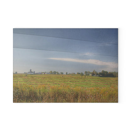 U R There Photography Farm Across the Field Rustic Farmhouse Tempered-Glass Cutting Board