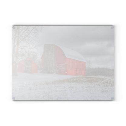 U R There Photography Catlin Reds in Winter II Rustic Farmhouse Tempered-Glass Cutting Board