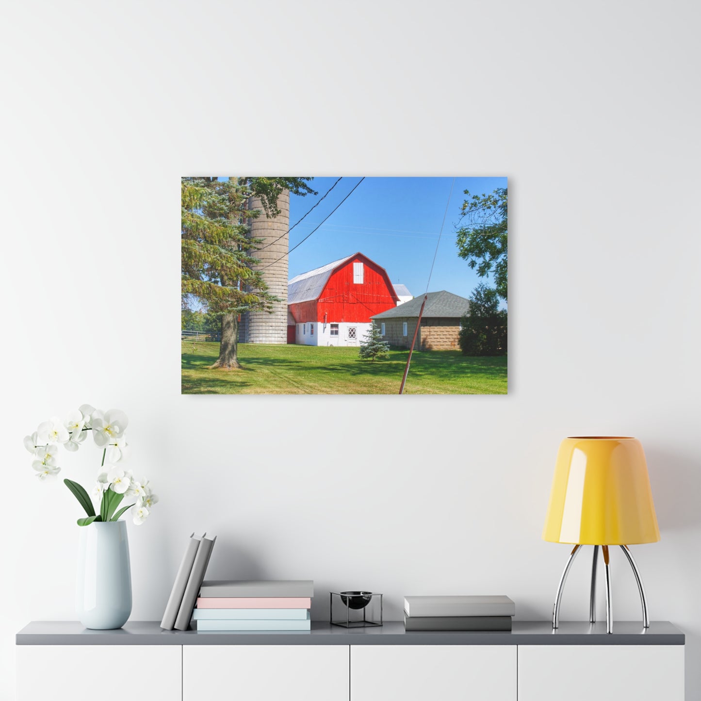 U R There Photography East Lake Road Red and Little Grey Rustic Farmhouse Acrylic Wall Print