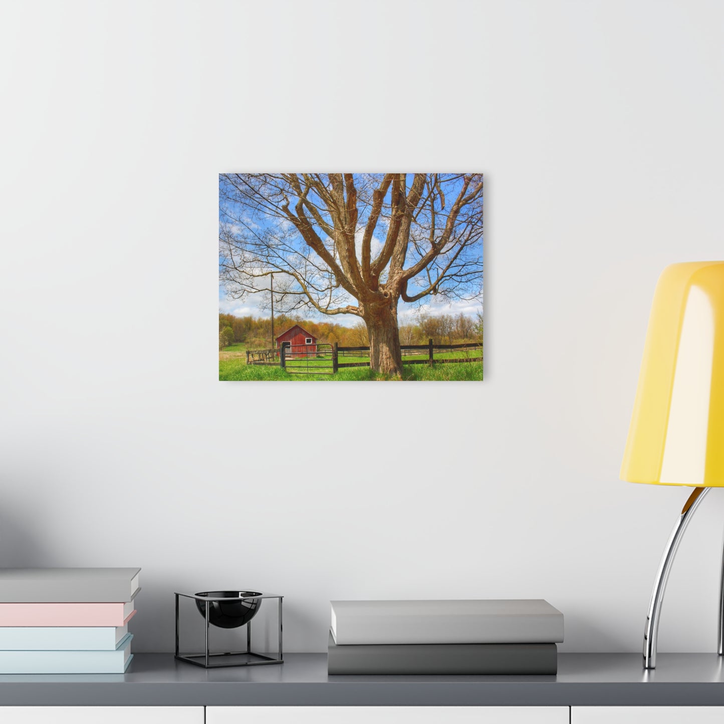 U R There Photography Delano Oak and Little Red Rustic Farmhouse Acrylic Wall Print