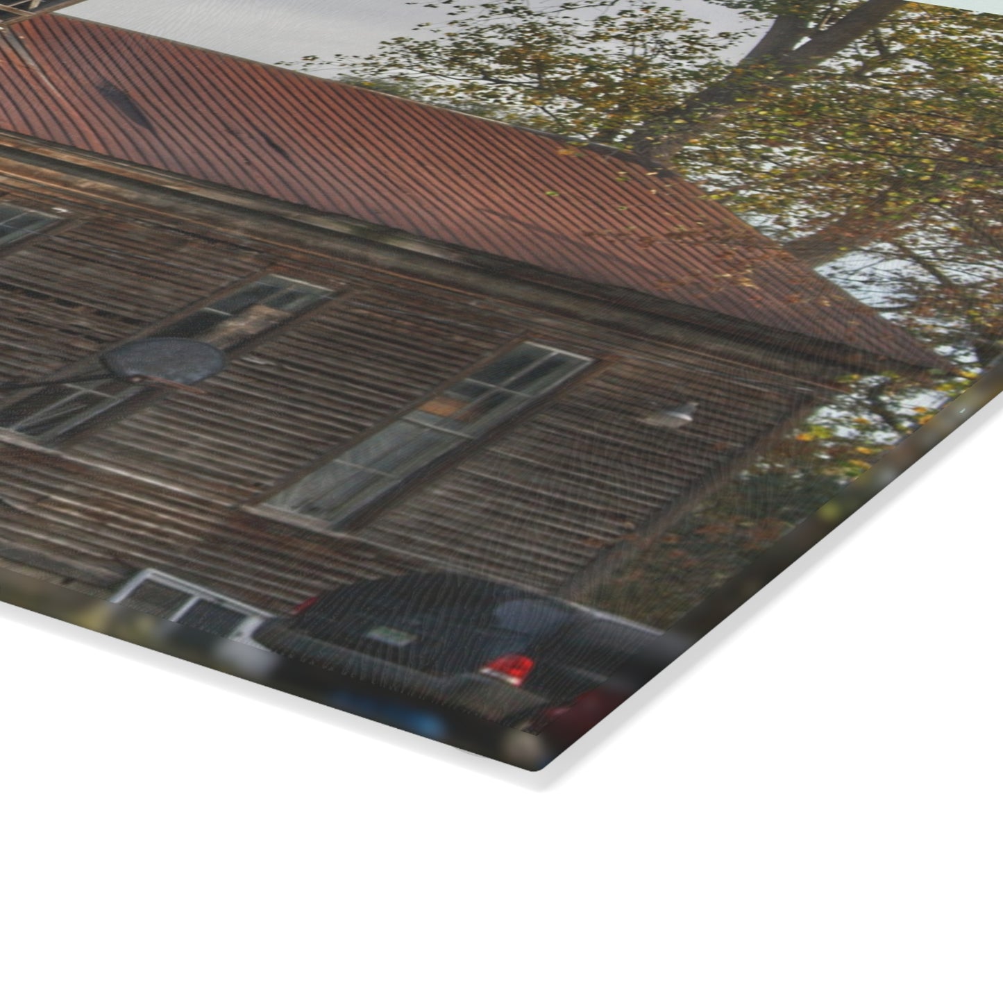 U R There Photography Taylor Road Church of Old Rustic Farmhouse Tempered-Glass Cutting Board
