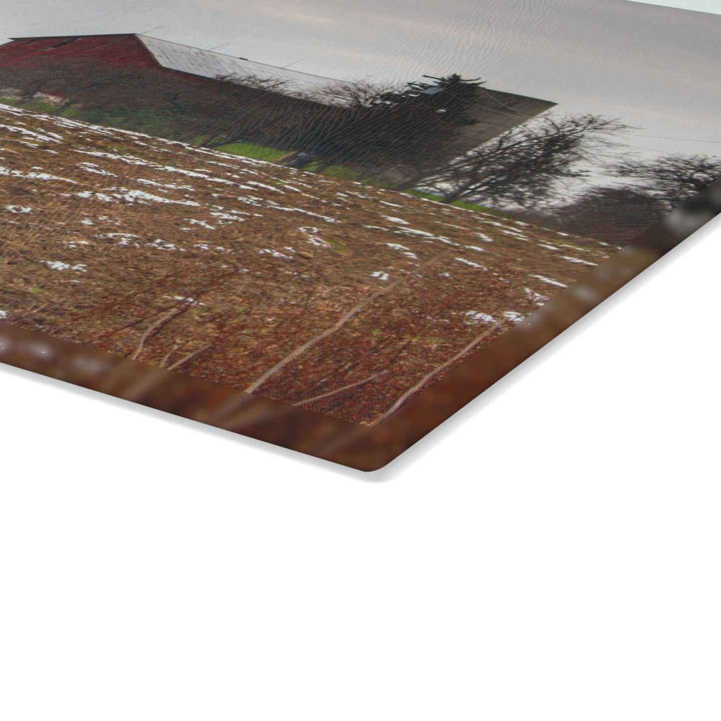 U R There Photography Brook Road Red Rustic Farmhouse Tempered-Glass Cutting Board