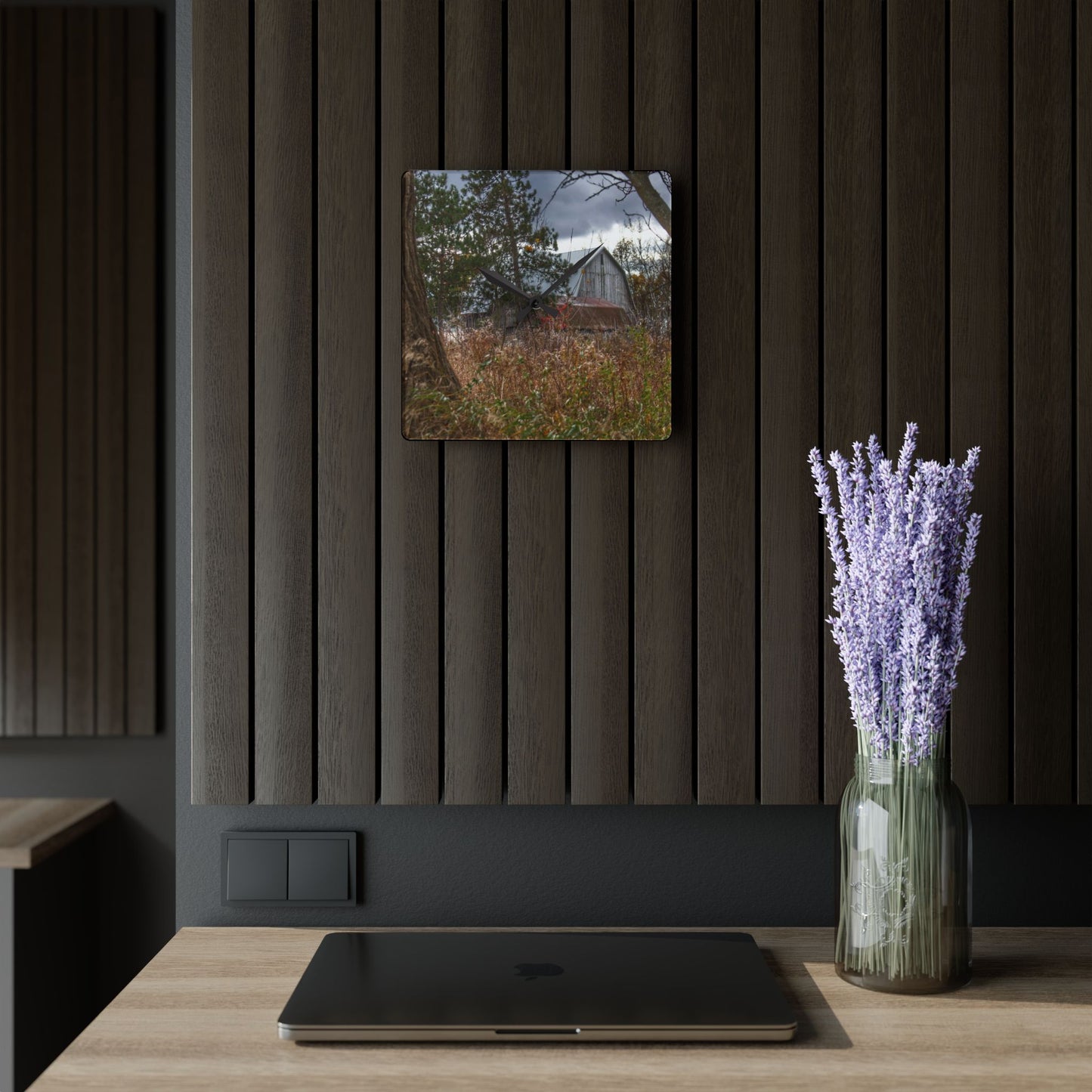 U R There Photography Booth Road Hidden Greys Rustic Farmhouse Acrylic Analog Wall Clock