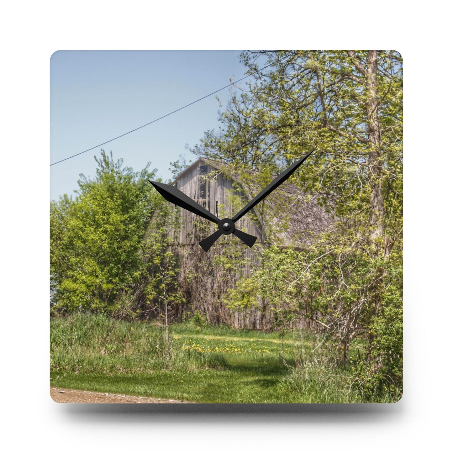 U R There Photography Bishop Road Grey II Rustic Farmhouse Acrylic Analog Wall Clock