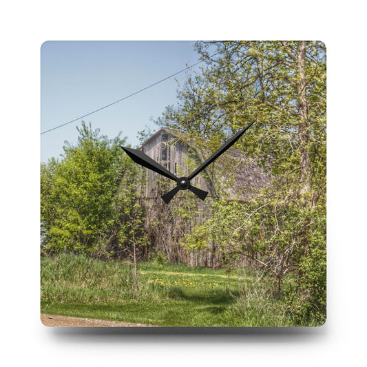 Bishop Road Grey II Rustic Farmhouse Acrylic Analog Wall Clock 10.75'' × 10.75'' (Square)