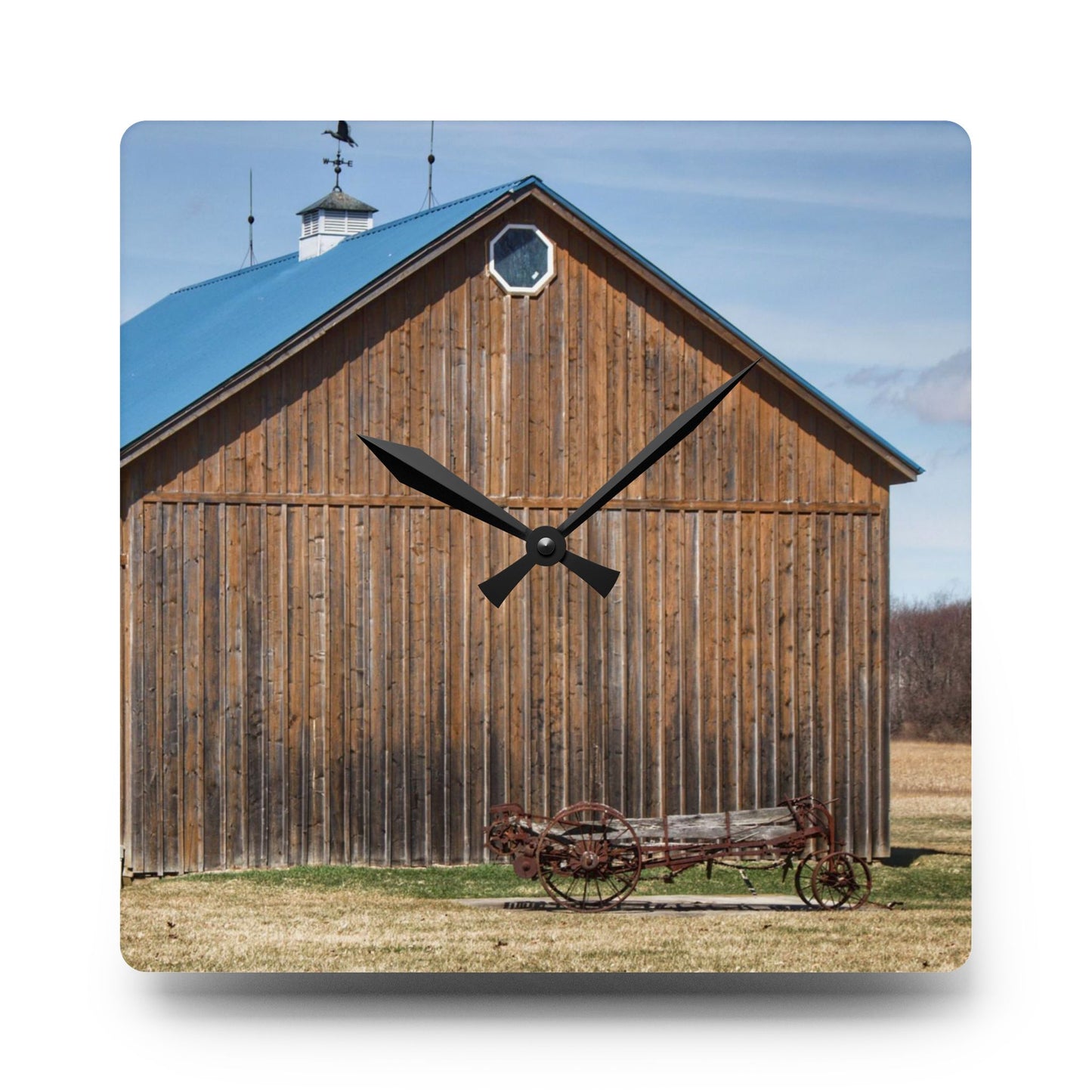 U R There Photography Barn and Buggy Rustic Farmhouse Acrylic Analog Wall Clock