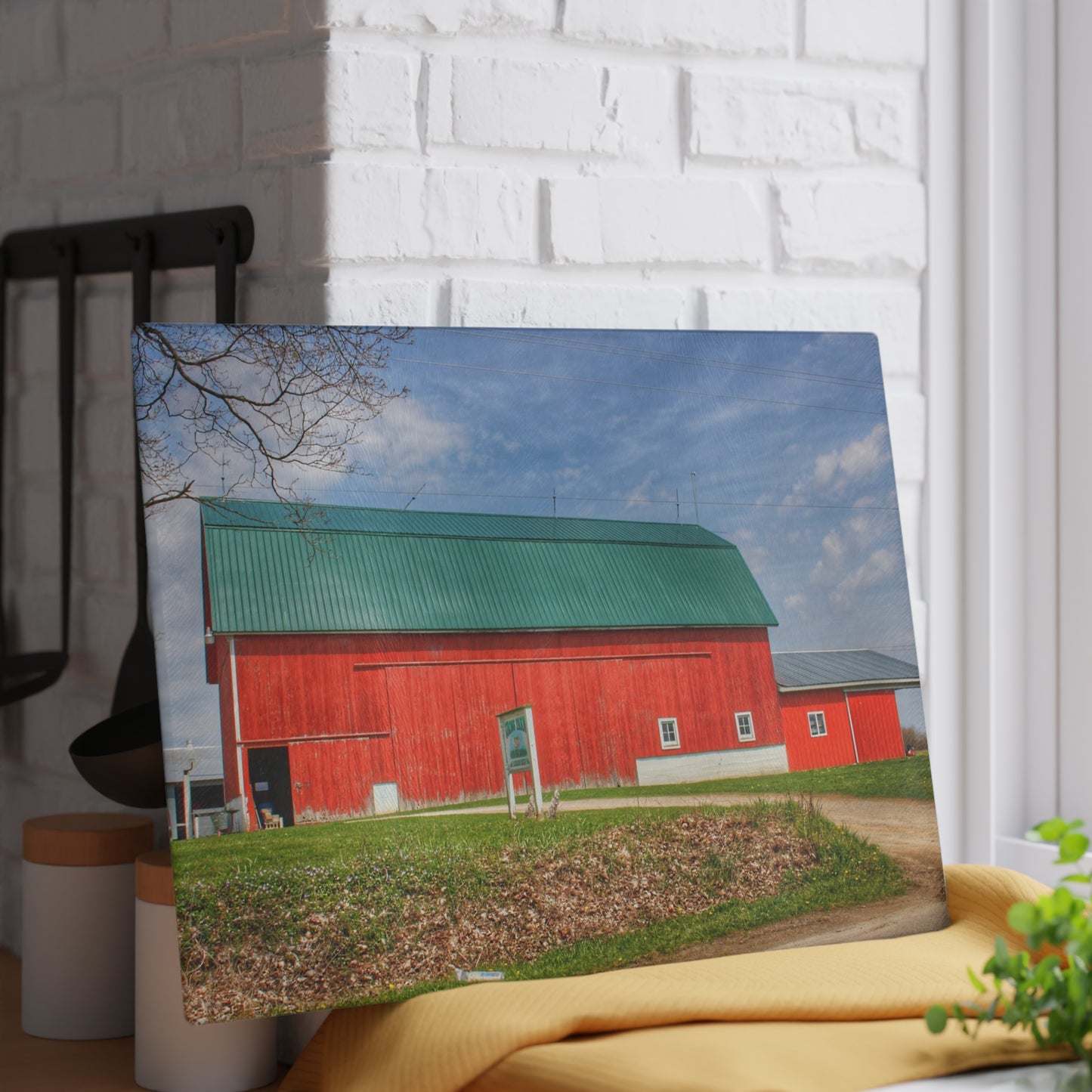 U R There Photography Coldwater Road Red II Rustic Farmhouse Tempered-Glass Cutting Board