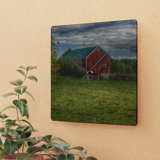 U R There Photography Kingston Plain Road Cow Barn Rustic Farmhouse Acrylic Analog Wall Clock