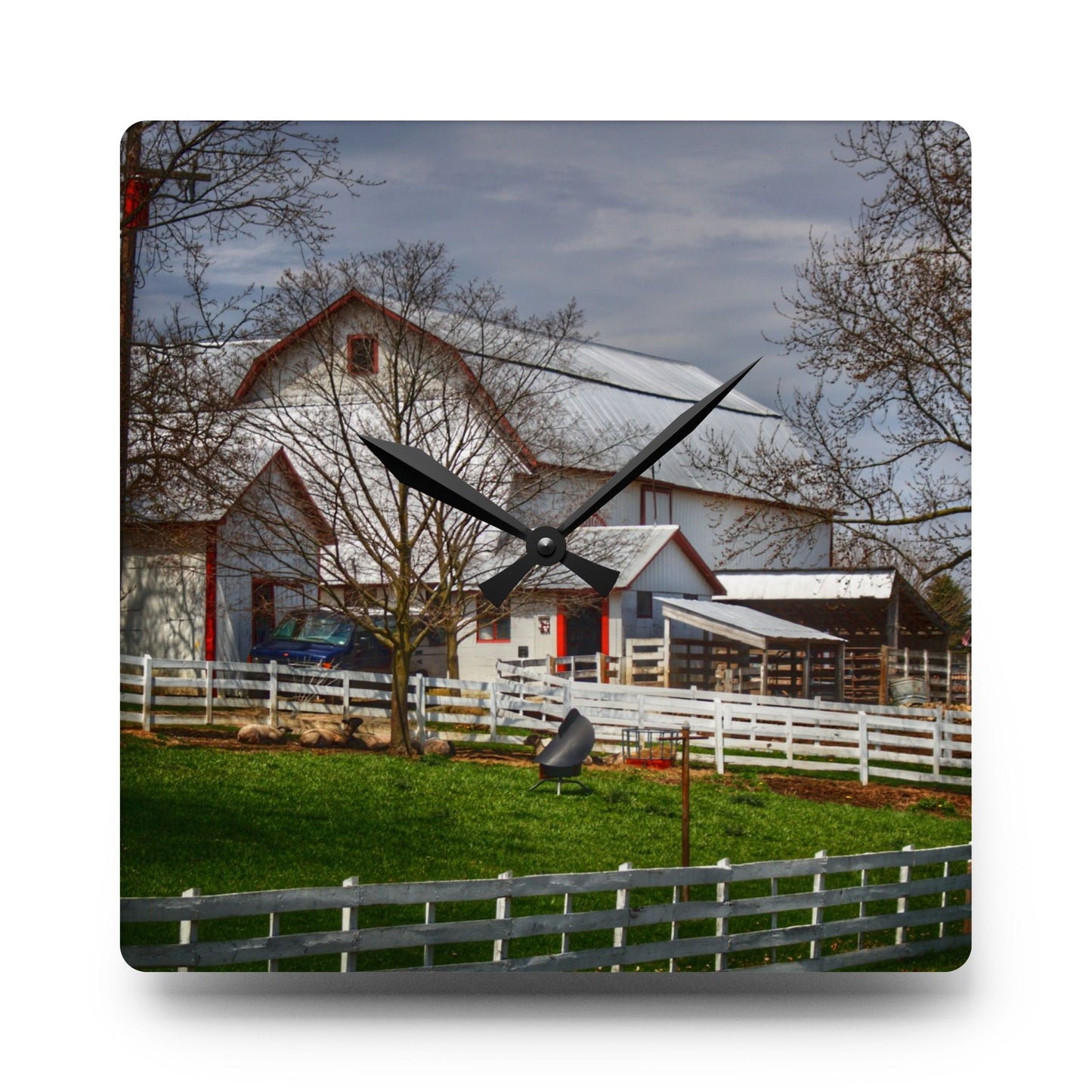U R There Photography Henderson Whites Rustic Farmhouse Acrylic Analog Wall Clock