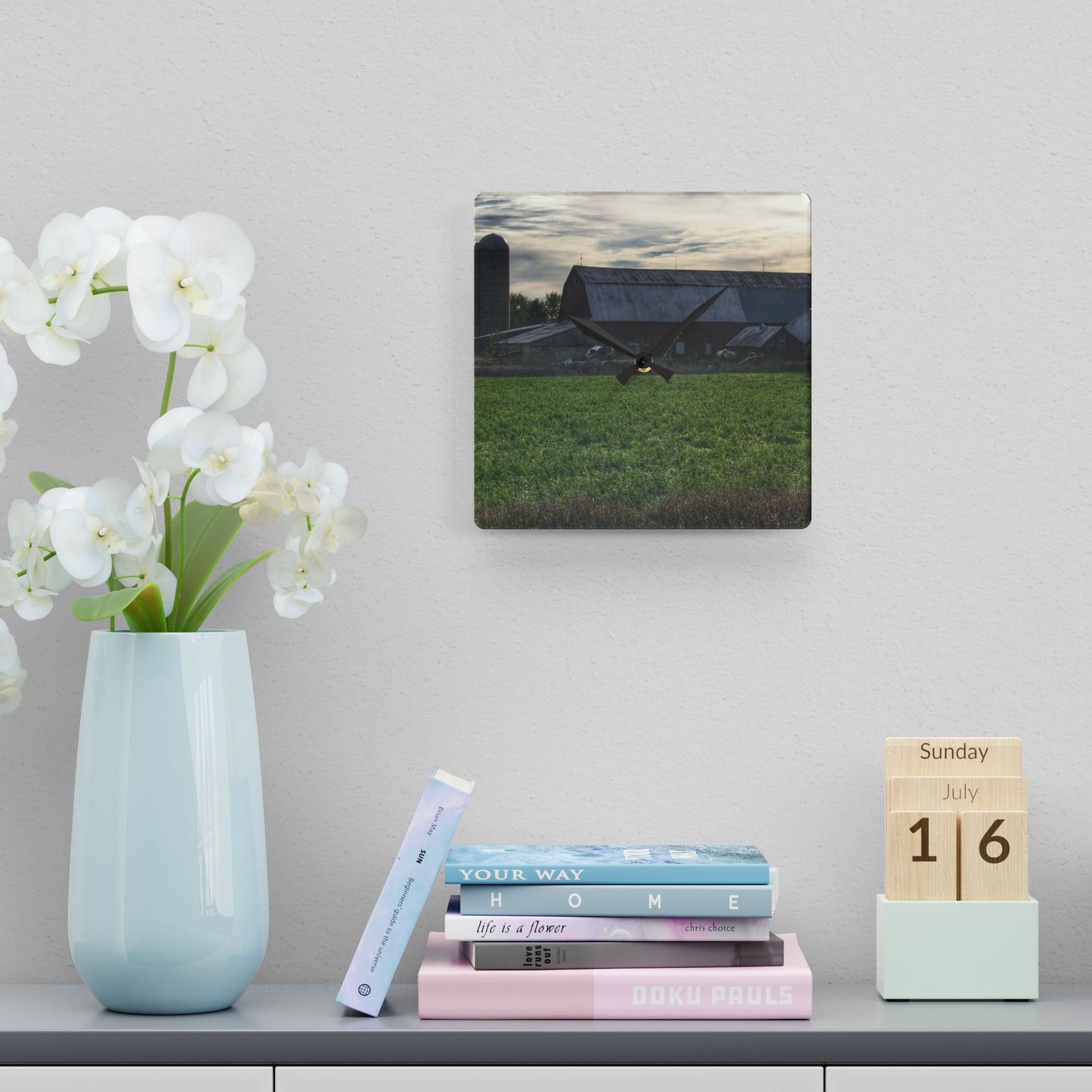 U R There Photography Shepard Road Farm II Rustic Farmhouse Acrylic Analog Wall Clock